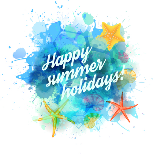 Summer holidays elements with grunge background vector 03