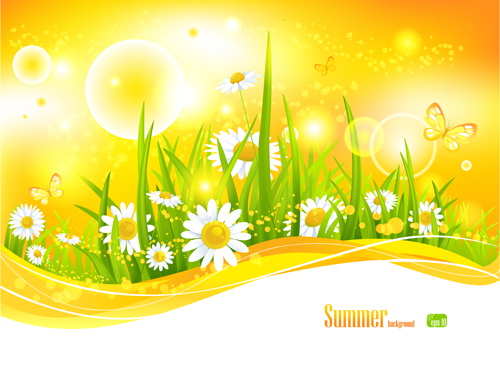 Beautiful Summer landscapes design vector 01