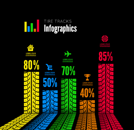 Tire tracks infographic vector material 03
