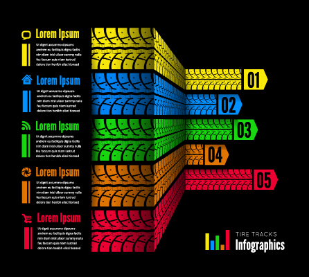 Tire tracks infographic vector material 04