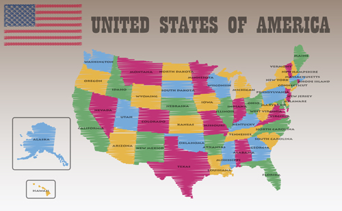 USA political map vector material 01