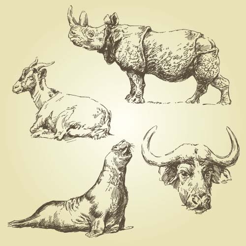 Wild animals hand drawing vectors set 04