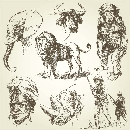Wild animals hand drawing vectors set 08