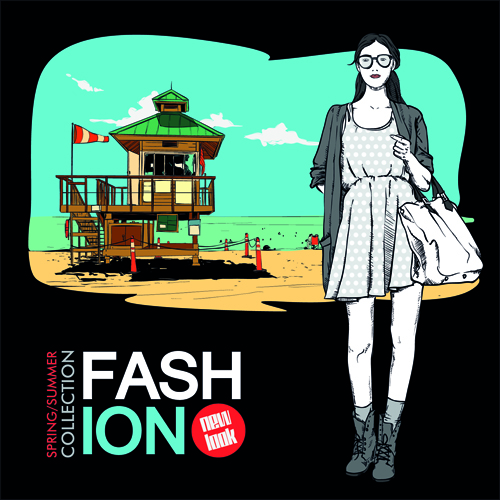 Young fashion elements poster vector 05