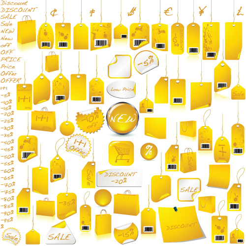 black and yellow discount Tags with Stickers vector 02