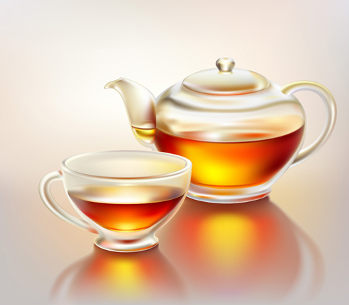 Set of teapot and tea cup vector 02