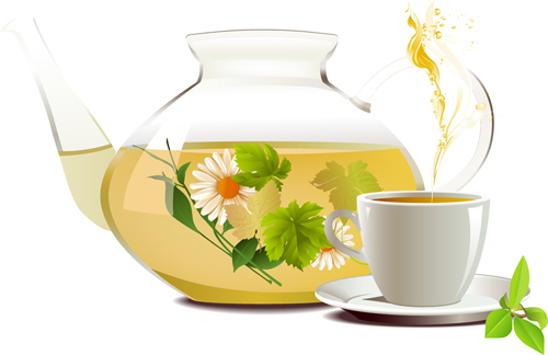 Set of teapot and tea cup vector 03