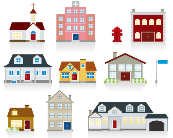 Different cartoon Houses elements vector 03