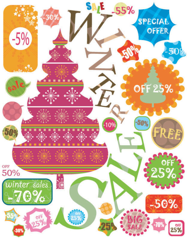 Christmas elements labels vector set 05