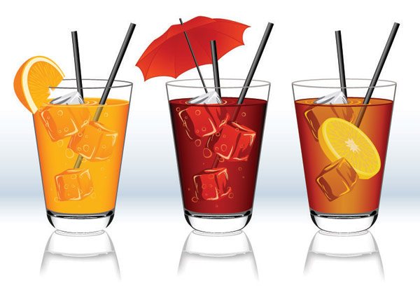 umbrella straw orange juice lemon tea ice glass drink 