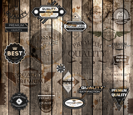 Retro label on the wood wall vector 01