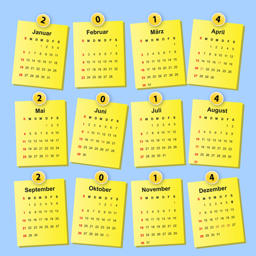 German Version Calendar 2014 vector set 02
