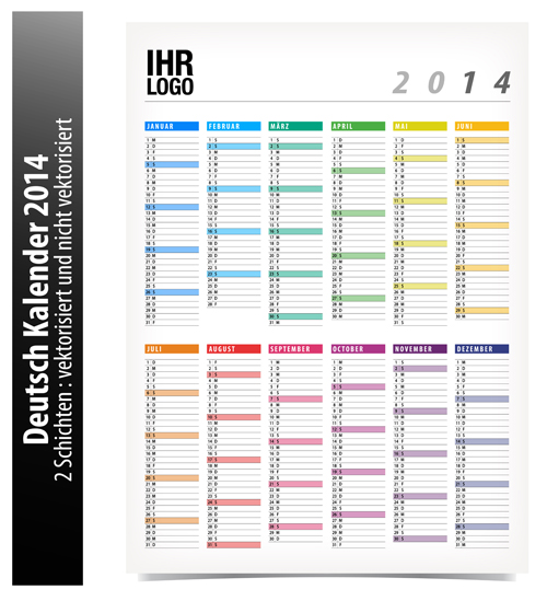 German Version Calendar 2014 vector set 03