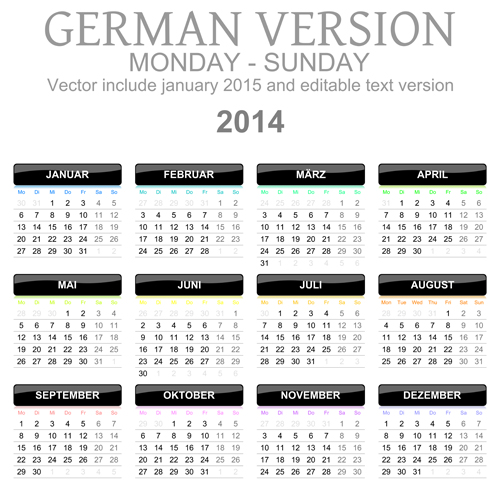 version German calendar 2014 