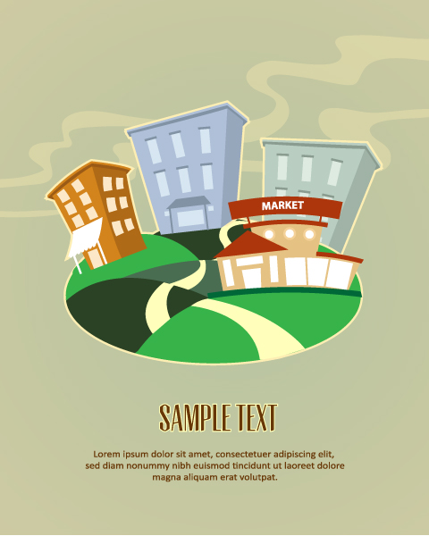 Cartoon city scenery vector 16