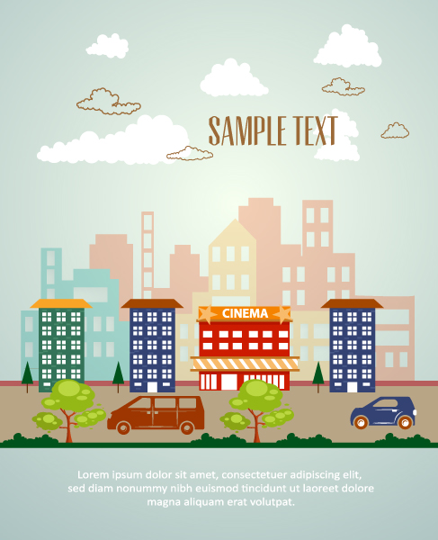 Cartoon city scenery vector 21