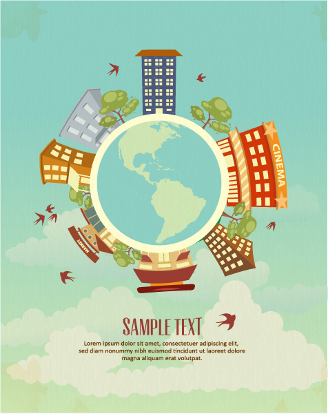 Cartoon city scenery vector 29