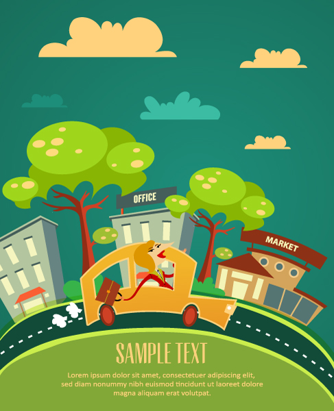 Cartoon city scenery vector 31