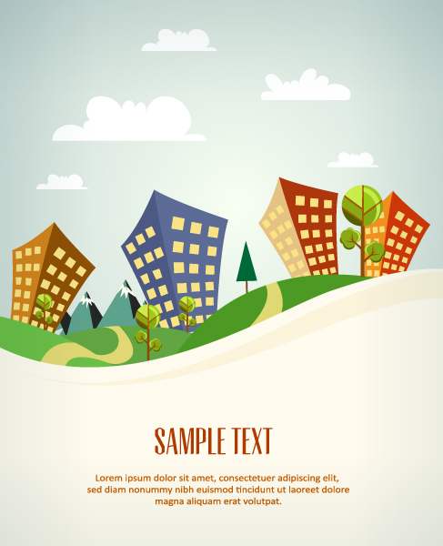 Cartoon city scenery vector 34