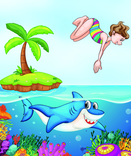 Cute Children with animals cartoon vector graphic 04