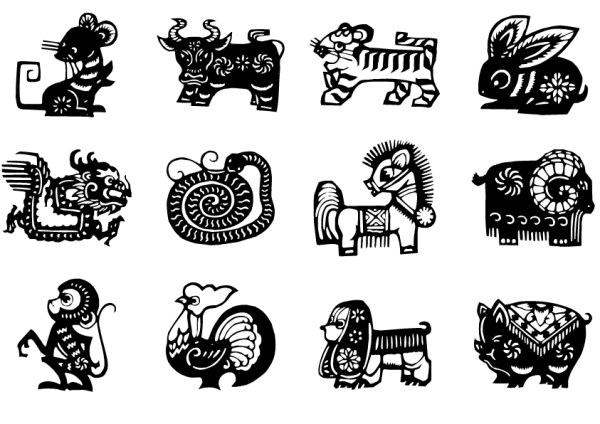 Chinese Zodiac silhouette vector set