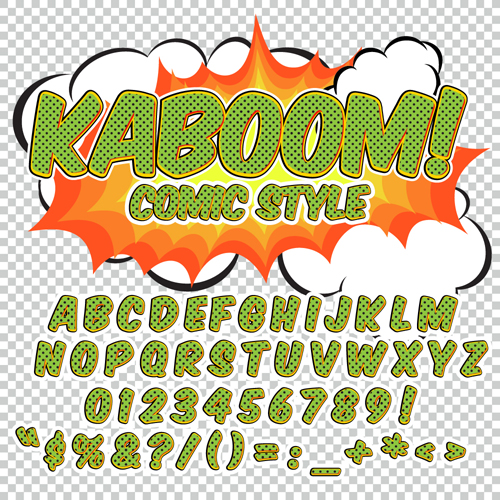 Comic styles alphabet with numbers and symbol vector set 08