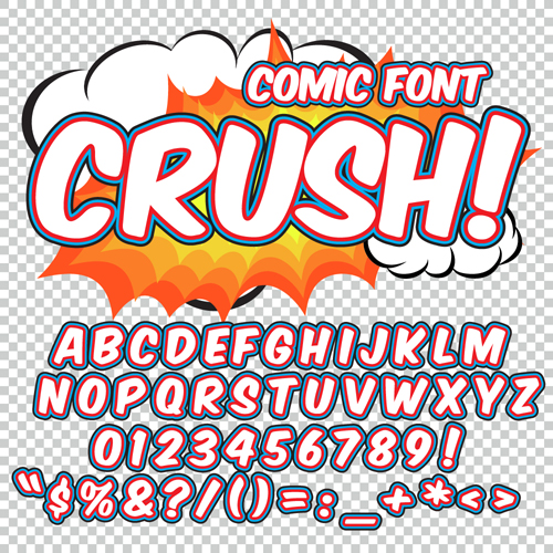 Comic styles alphabet with numbers and symbol vector set 15