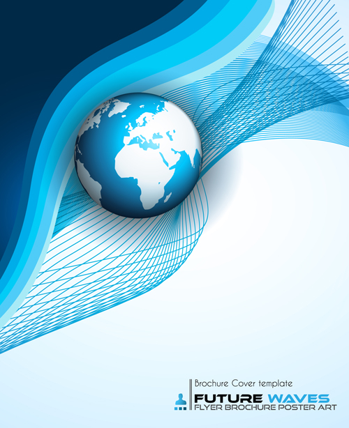 Earth with future wave flyer brochure poster cover template vector 02