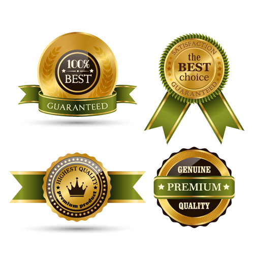 Gold labels with green ribbon vector material