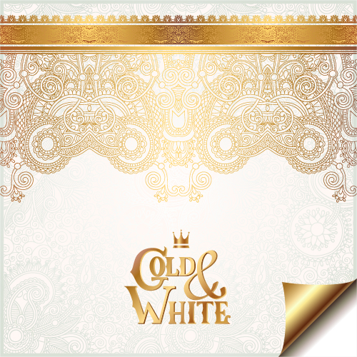 Gold with white floral ornaments background vector illustration set 06
