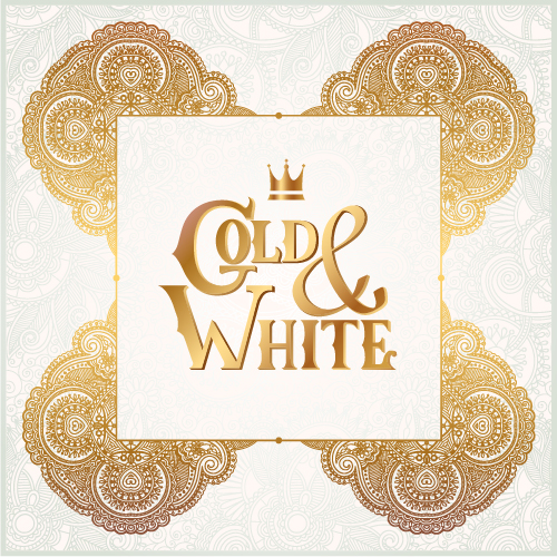 Gold with white floral ornaments background vector illustration set 08