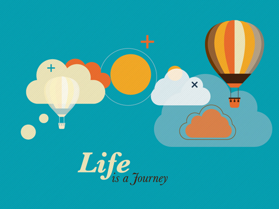 Hot air balloon and clouds creative vector