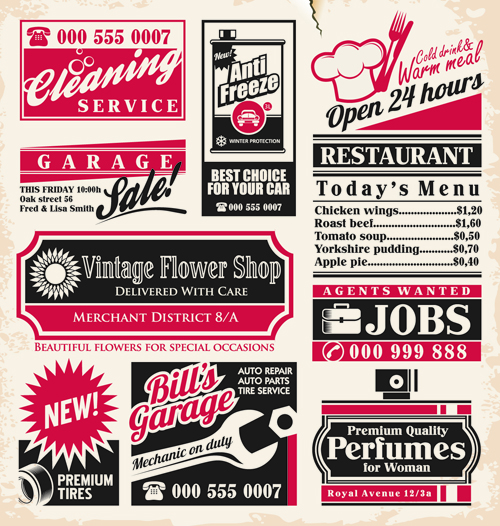Common vintage labels vector set 01
