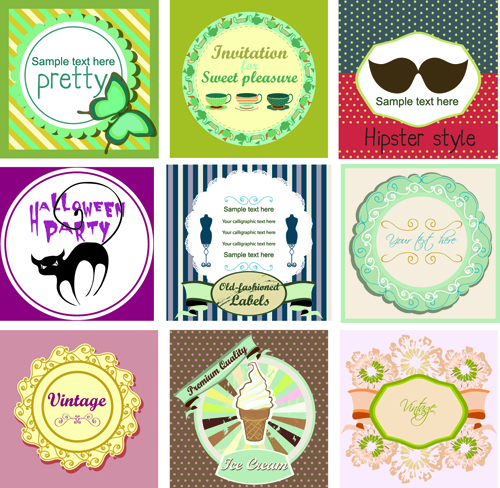 Common vintage labels vector set 02
