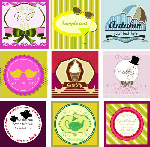 Common vintage labels vector set 03