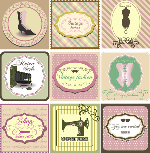 Common vintage labels vector set 07