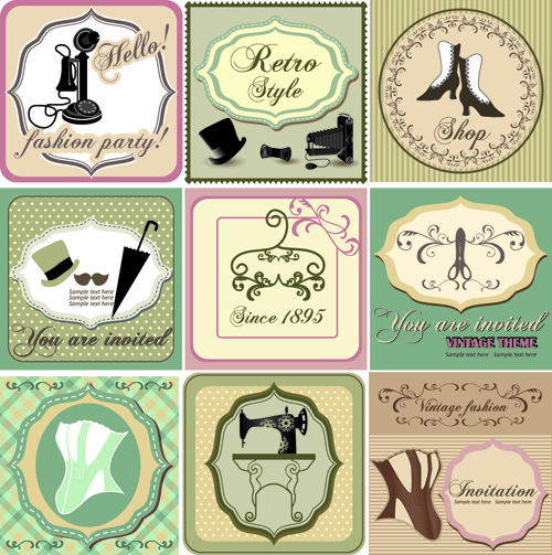 Common vintage labels vector set 08