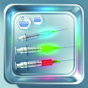 Medical Tools with tray design vector set 02