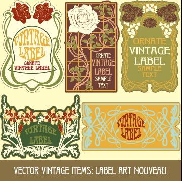 Ornate vintage labels creative vector set 01