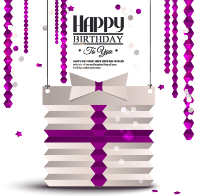 purple origami card vector card birthday 