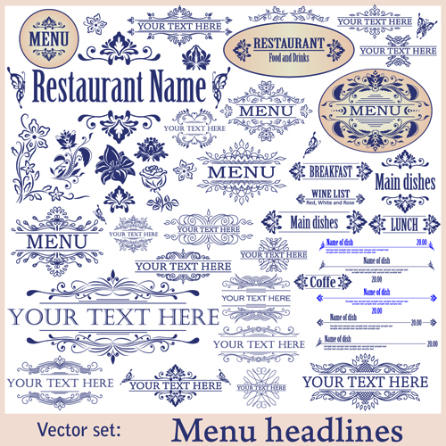 Restaurant decor elements vector set 02