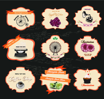 Retro labels ribbons vector set 01