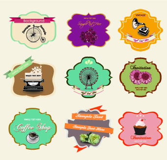 Retro labels ribbons vector set 02