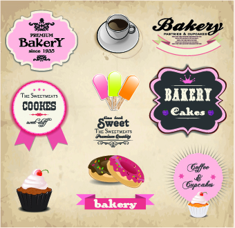 Retro labels ribbons vector set 05