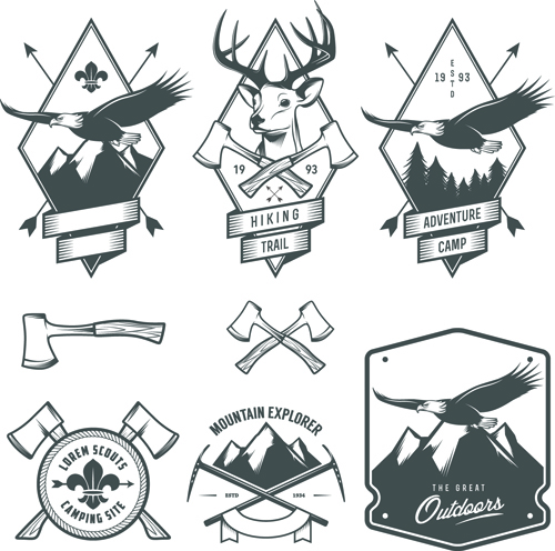 Retro labels and emblems set vector material 02