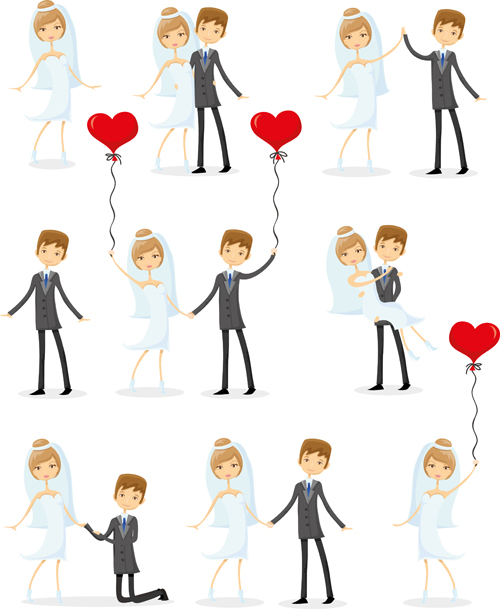 Romantic bride and groom design vector 04