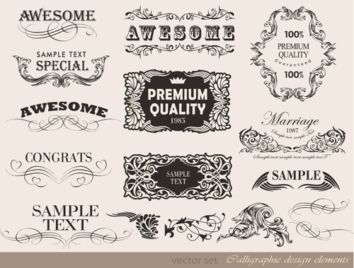 of calligraphic vintage elements 01 Vector set of calligraphic vintage elements 01