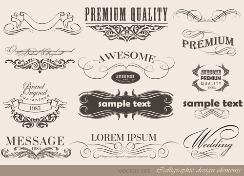 of calligraphic vintage elements 02 Vector set of calligraphic vintage elements 02