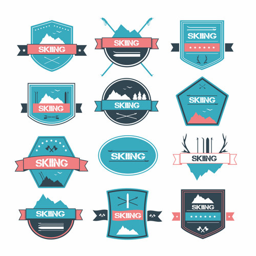 Vintage skiing labels vector material Vintage skiing labels vector material