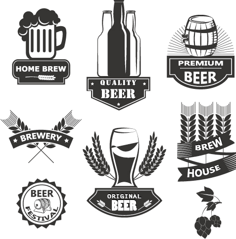 Wheat beer retro labels vector set 03
